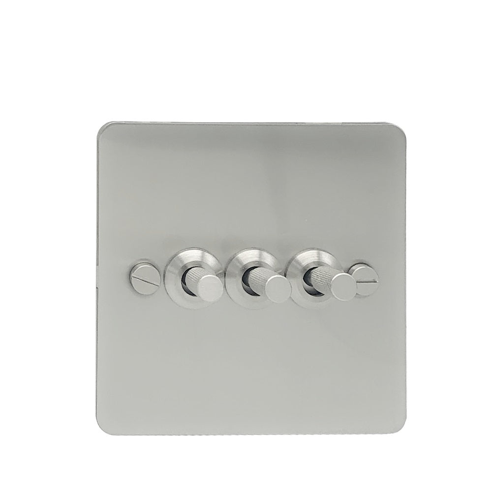 Detailed Silver Toggle Light Switch - 3 levers