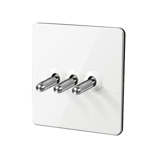 Elegant White & Silver Toggle Light Switch - 3 levers
