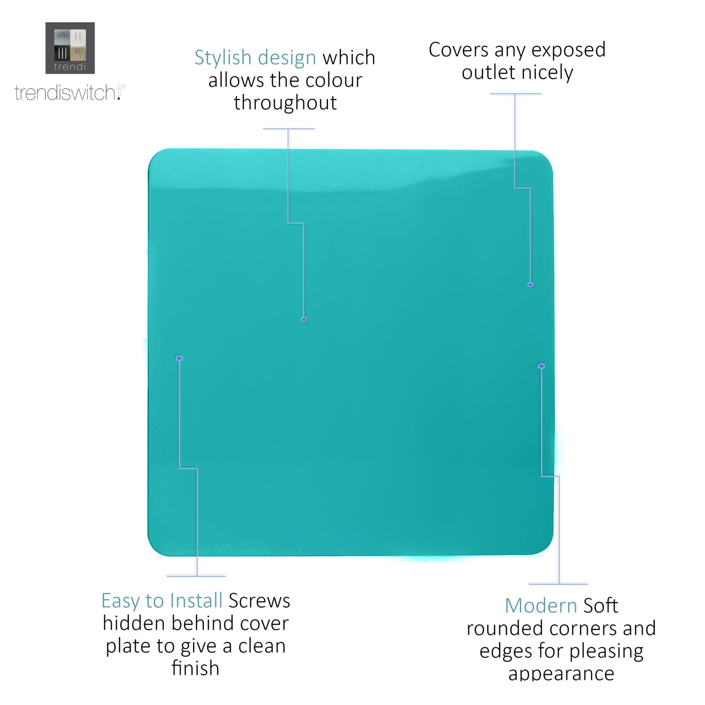 Trendi Bright Teal - 1 Lever - 2 Way - Artistic Modern 10 Amp Rocker Light Switch