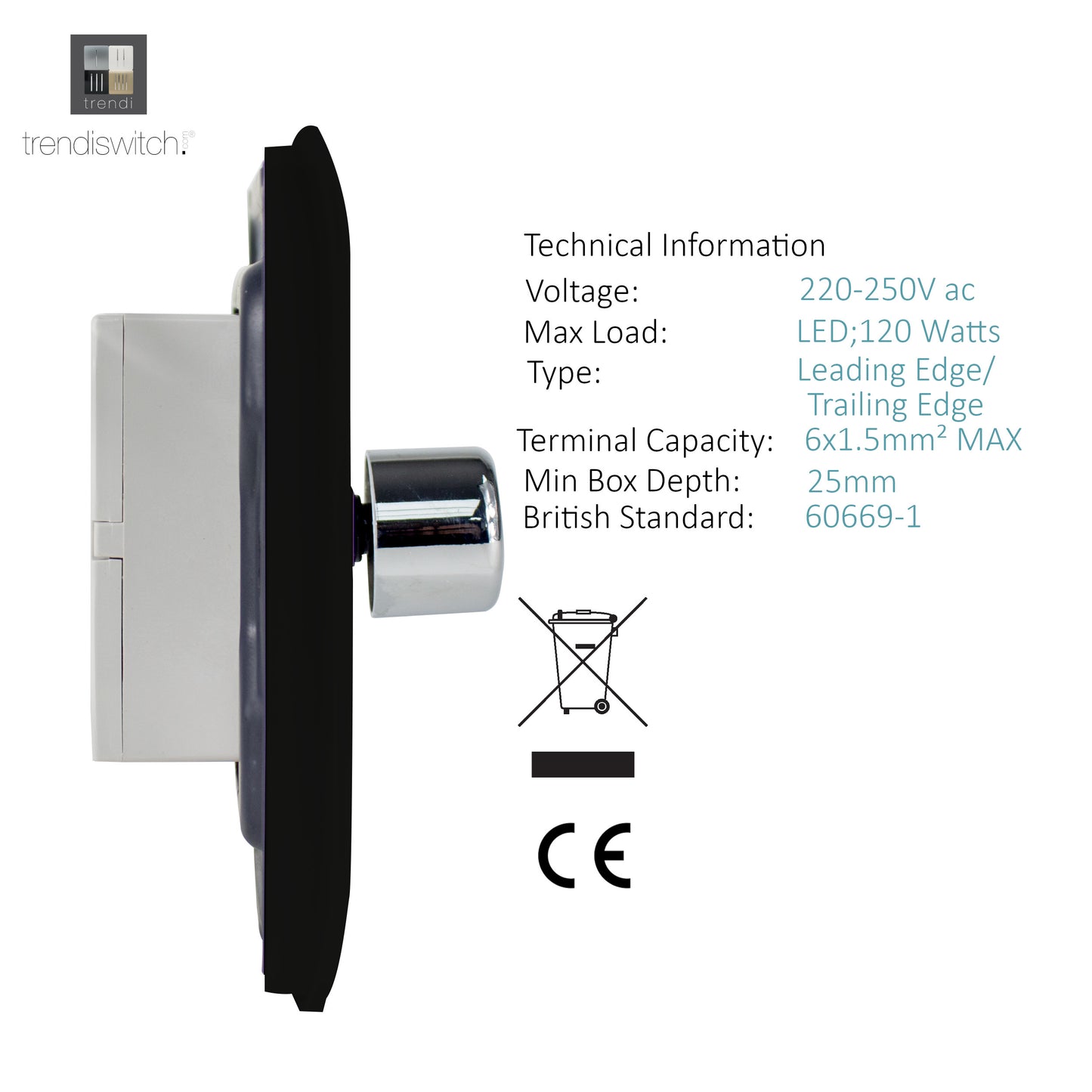 Trendi Copper - LED Dimmer - 1 lever - 2 way - 150w Rotary
