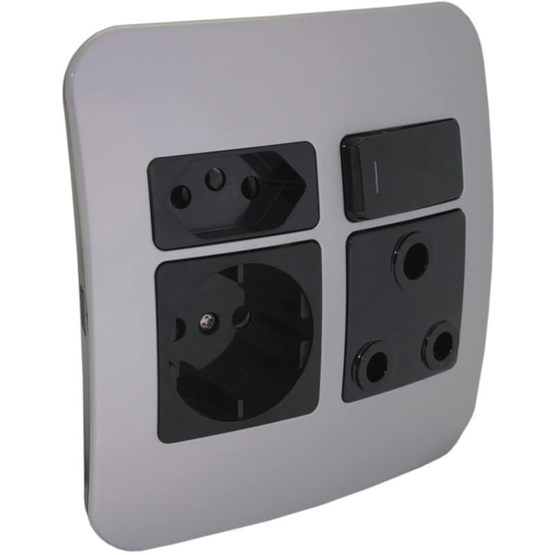 Round 2 Pin Plug Wall Socket - Silver