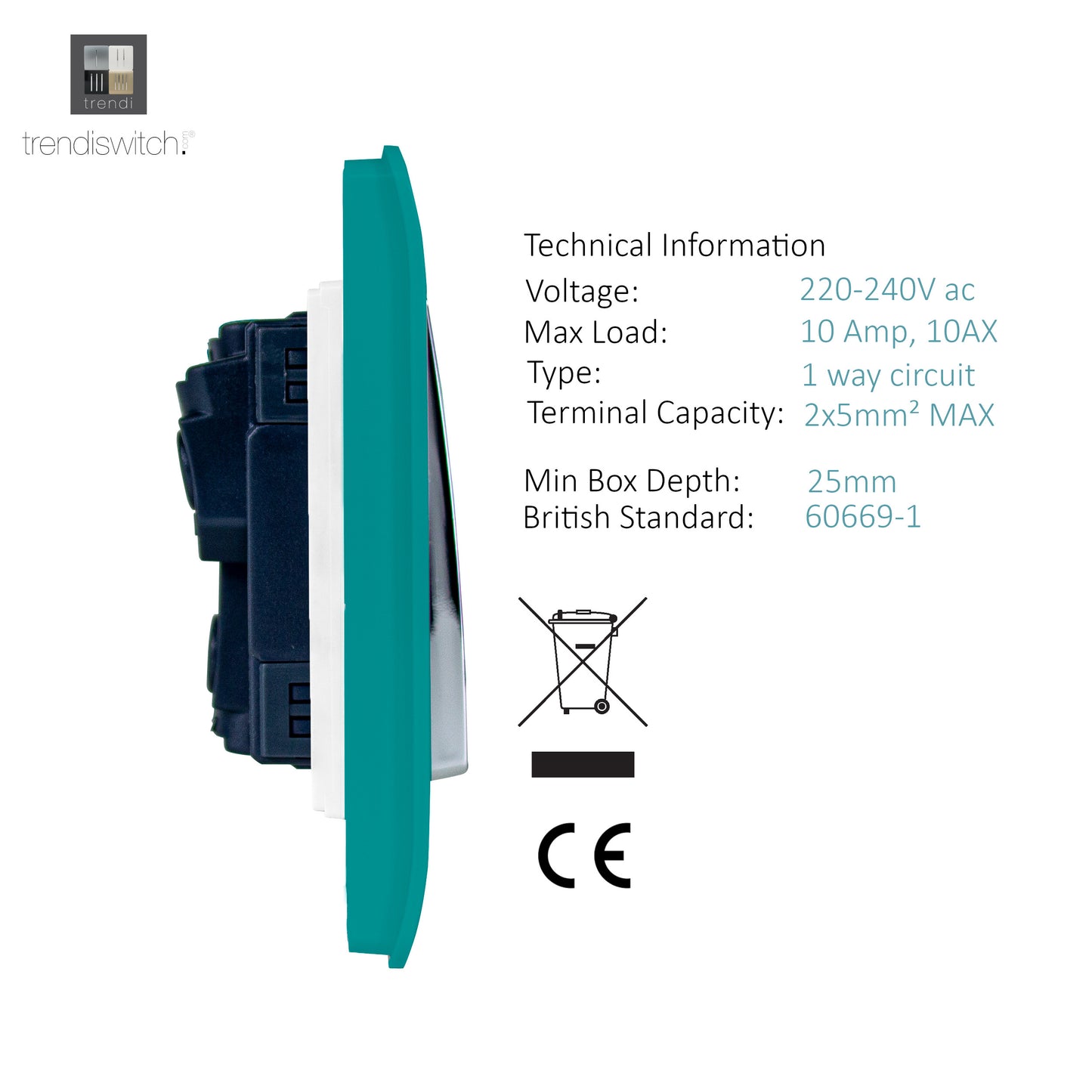 Trendi Bright Teal - 3 Lever - 2 Way - Artistic Modern 10 Amp Rocker Light Switch