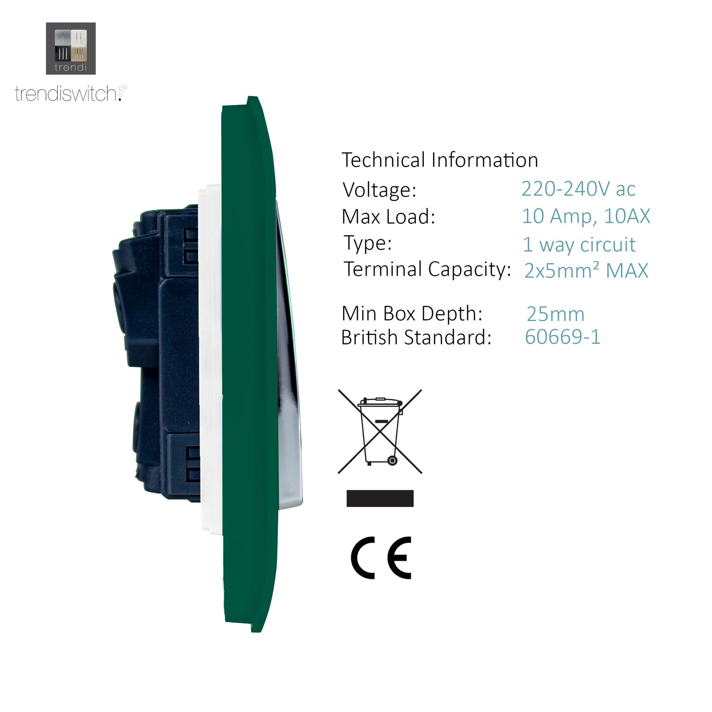 Trendi Dark Green - 3 Lever - 2 Way - Artistic Modern 10 Amp Rocker Light Switch