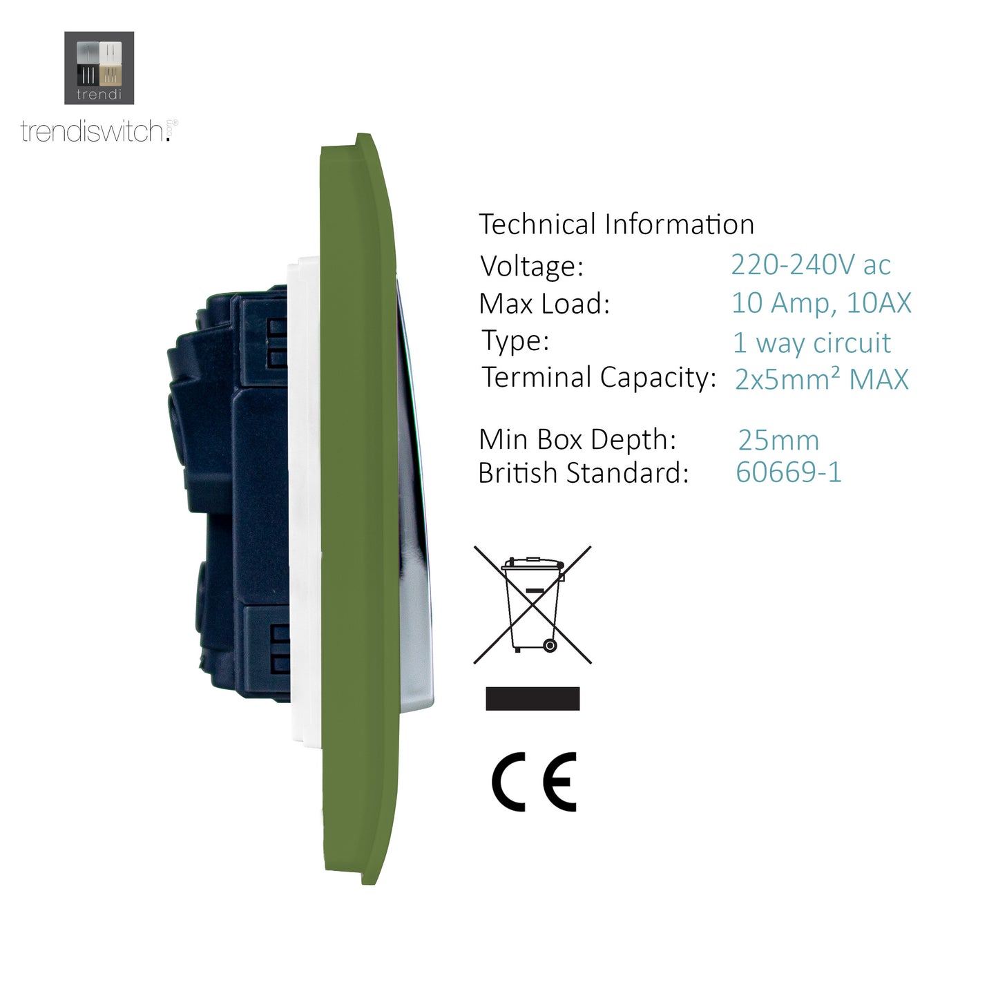 Trendi Moss Green - 3 Lever - 2 Way - Artistic Modern 10 Amp Rocker Light Switch