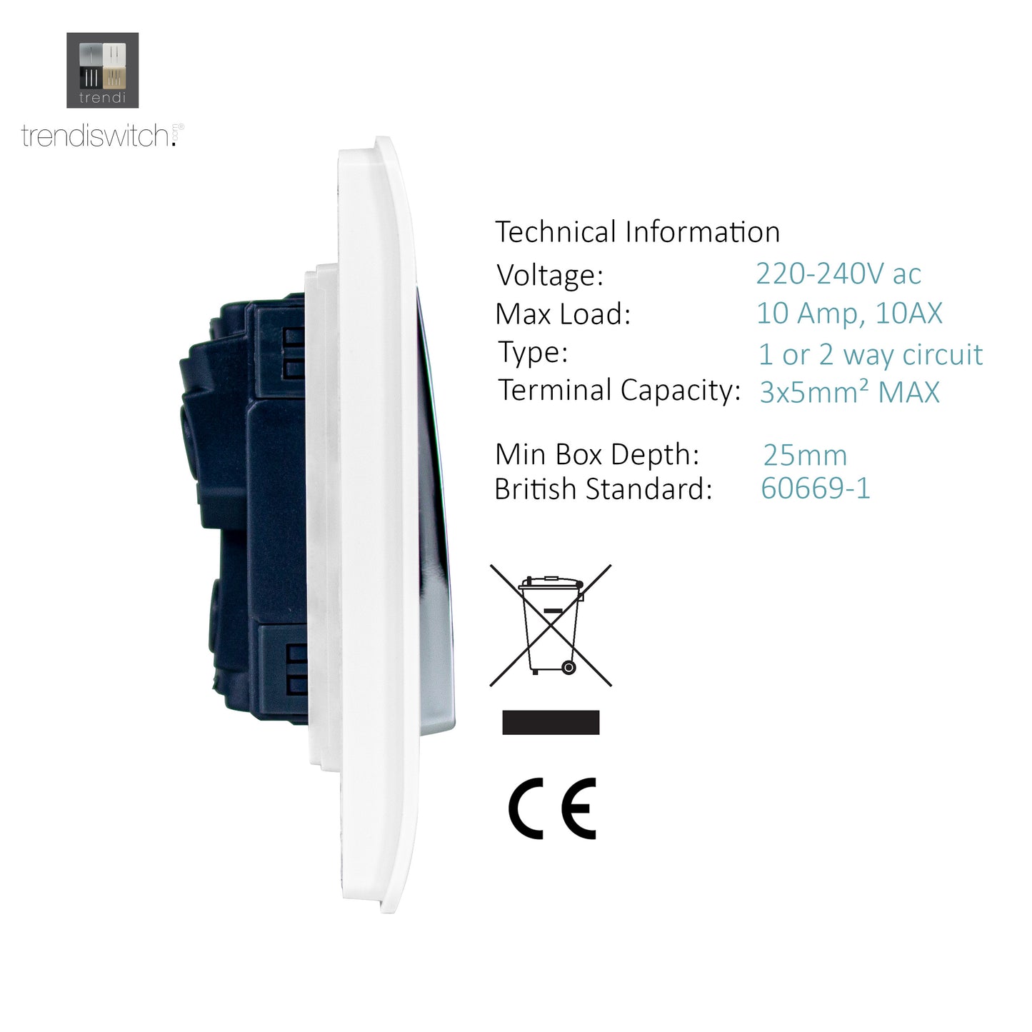 Trendi White - 1 Lever - 2 Way - Artistic Modern 10 Amp Rocker Light Switch
