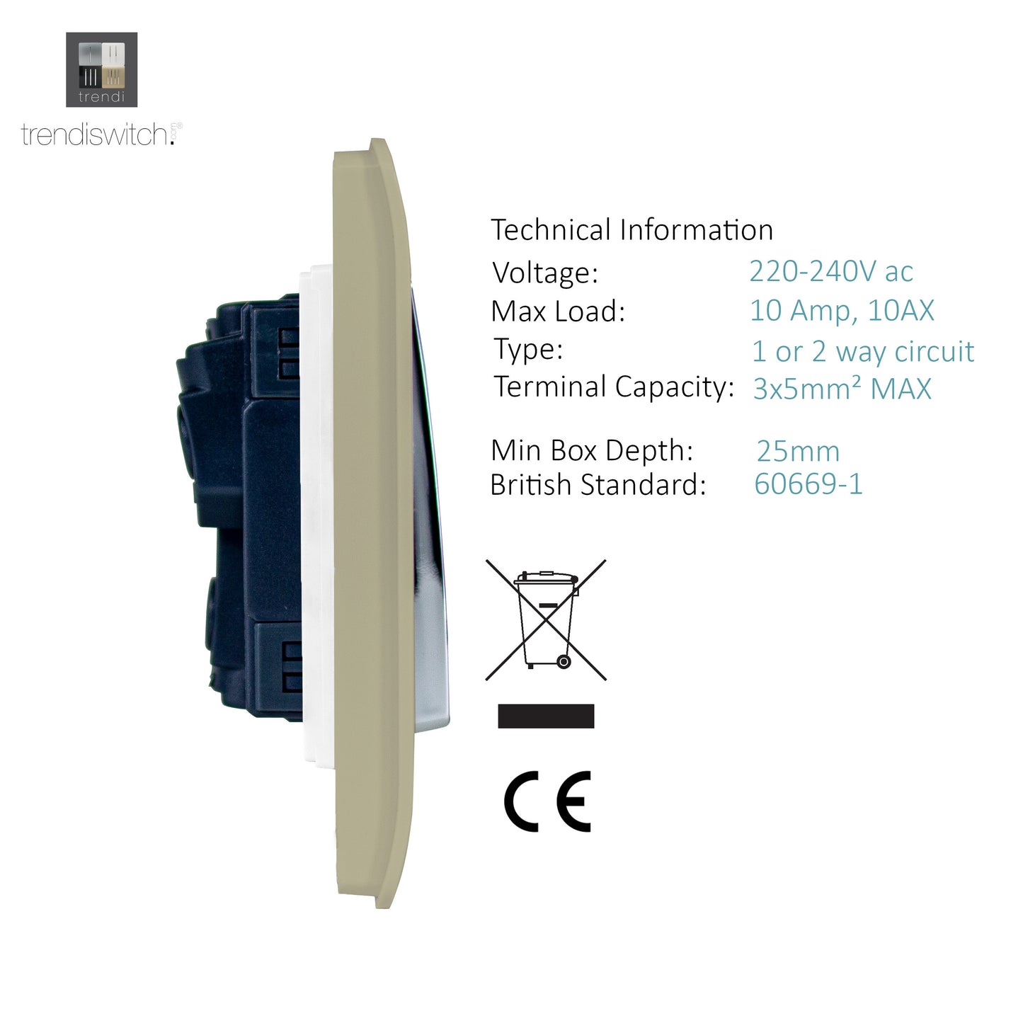 Trendi Gold - 2 Lever - 2 Way - Artistic Modern 10 Amp Rocker Light Switch