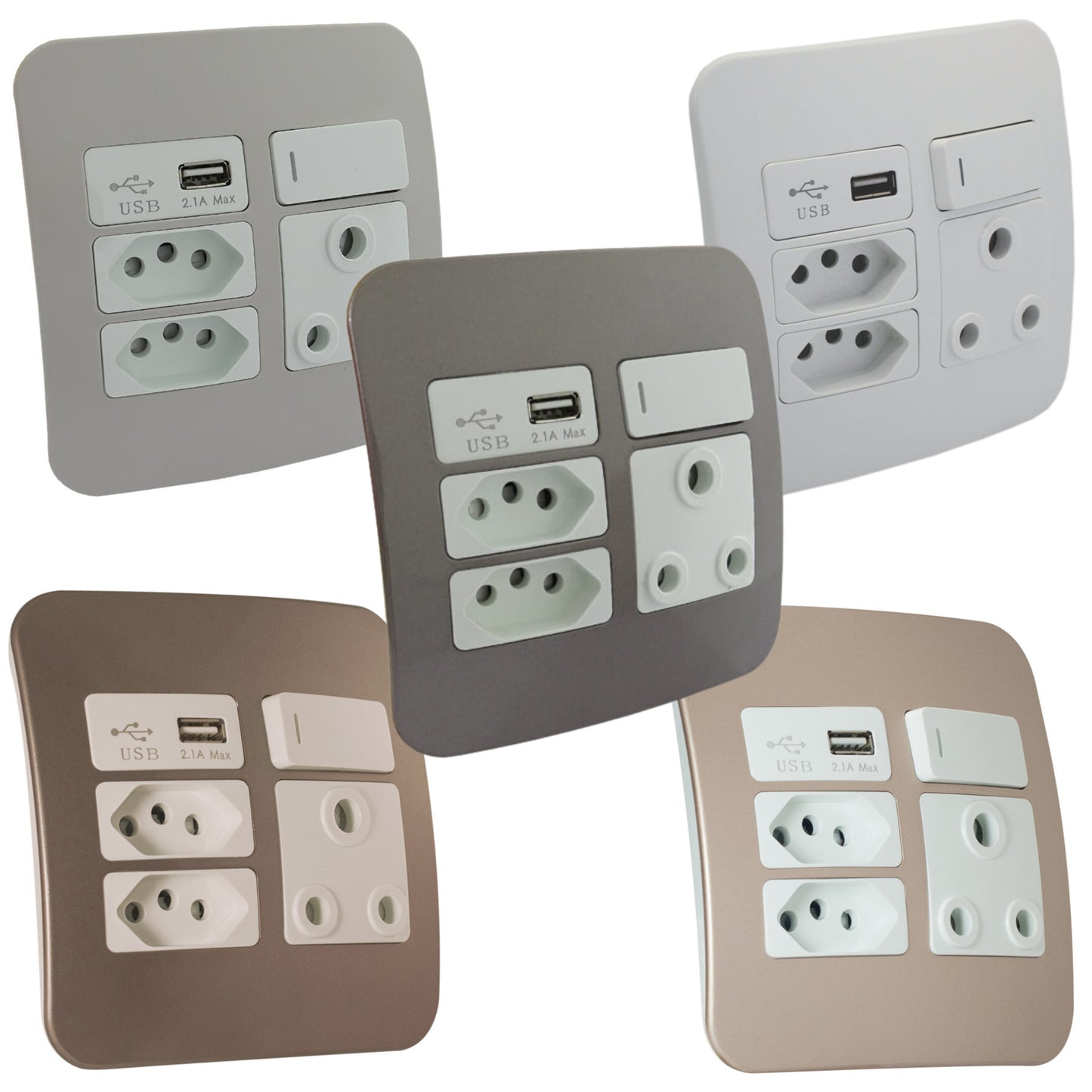 USB Wall Socket - White/Silver/ Cream/Champagne/Bronze