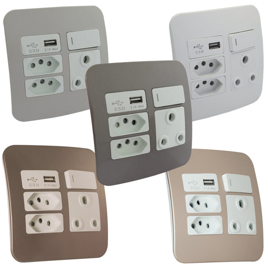 USB Wall Socket - White/Silver/ Cream/Champagne/Bronze