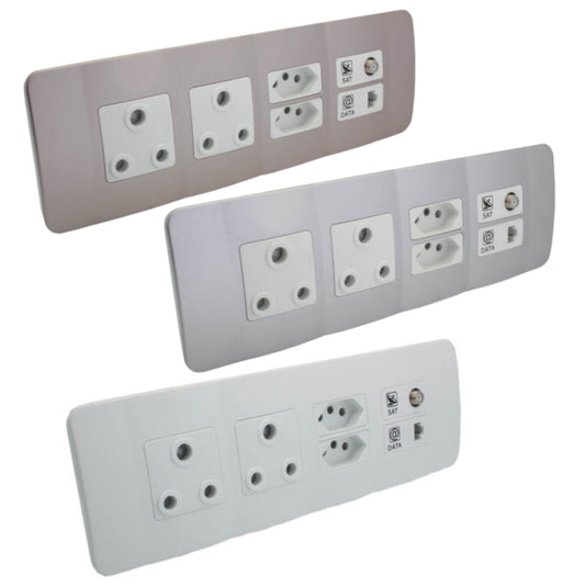 Omni Cluster - Double RSA Sockets - Single V-Slim - Single Satellite Outlet - CAT. 6 Data