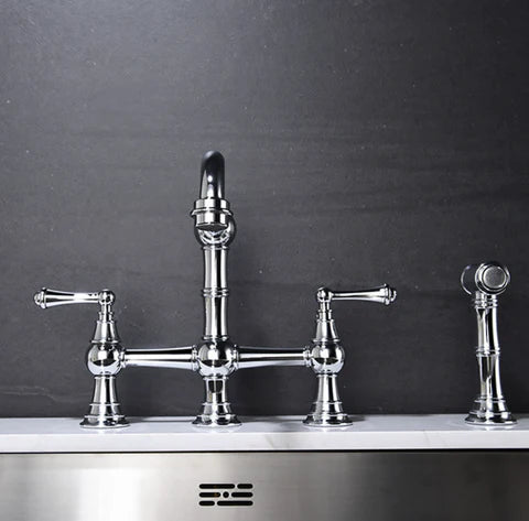 Chrome Antique Bridge Kitchen Mixer with Pull Down Spray #201890