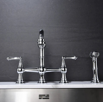 Chrome Antique Bridge Kitchen Mixer with Pull Down Spray #201890