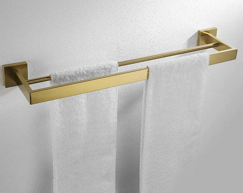 Brushed Gold Angular Bar Double Towel Rail #201863