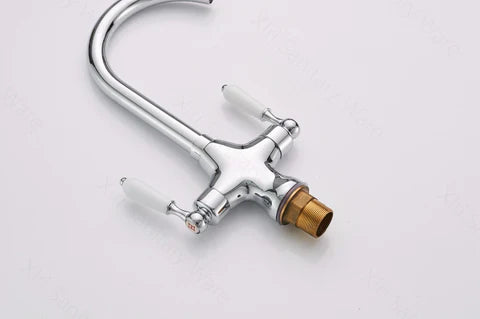 Chrome Kitchen Mixer with Ceramic White Handles #201732