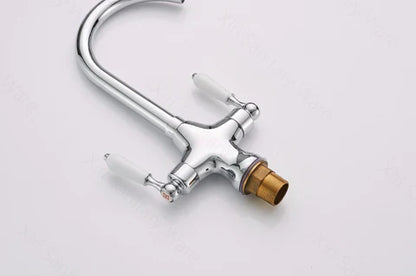Chrome Kitchen Mixer with Ceramic White Handles #201732