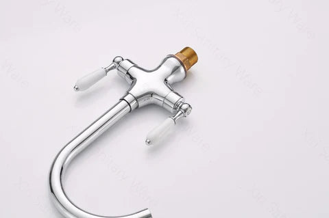 Chrome Kitchen Mixer with Ceramic White Handles #201732