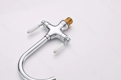 Chrome Kitchen Mixer with Ceramic White Handles #201732
