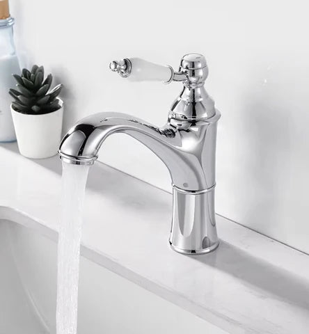 Chrome Single Handle Basin Mixer with Ceramic Handle #202510