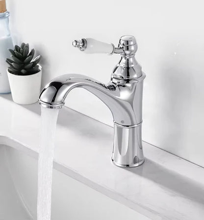 Chrome Single Handle Basin Mixer with Ceramic Handle #202510