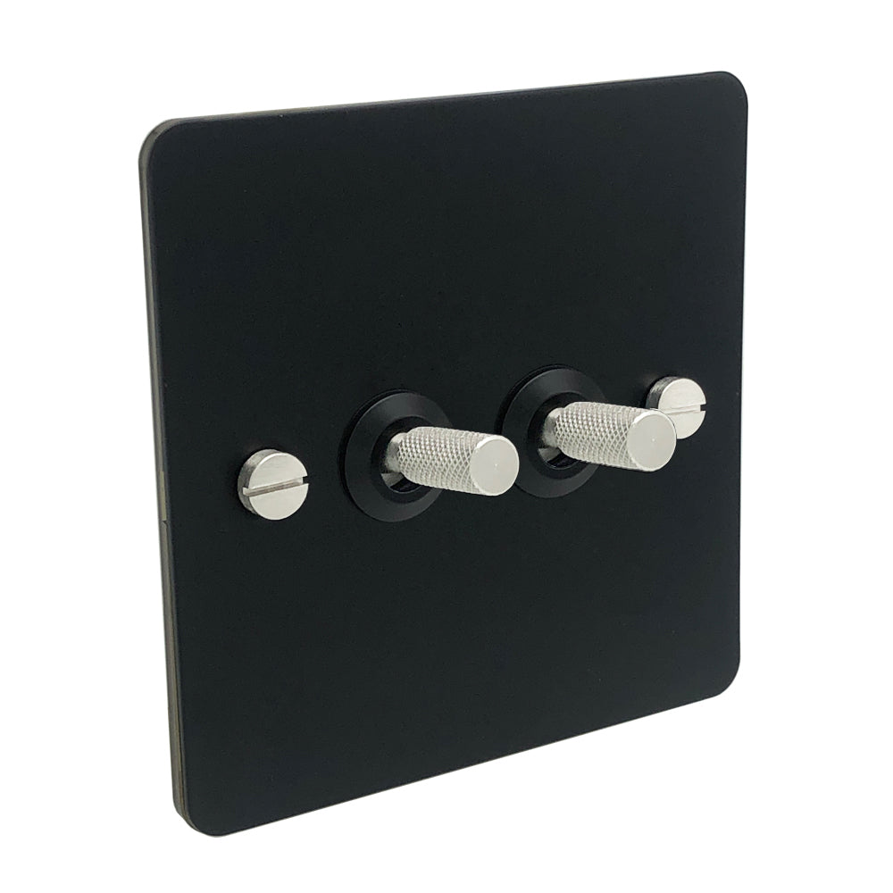 Detailed Black with Silver Toggle Light Switch - 2 levers