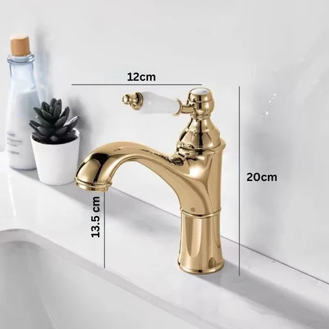 Polished Gold Single Handle Basin Mixer with Ceramic Handle #202511