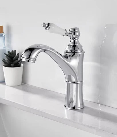 Chrome Single Handle Basin Mixer with Ceramic Handle #202510