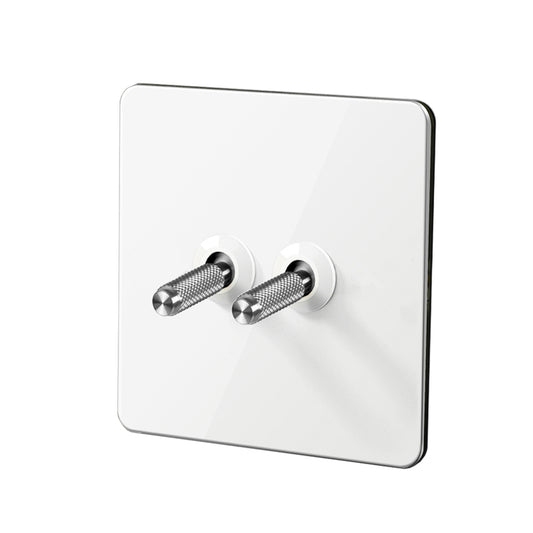 Elegant White & Silver Toggle Light Switch - 2 levers
