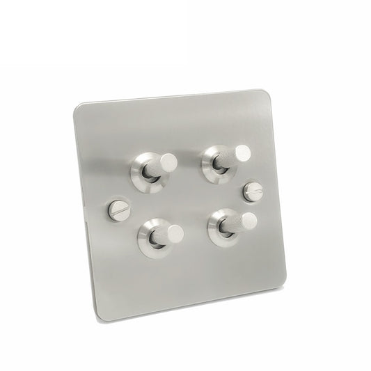 Detailed Silver Toggle Light Switch - 4 levers
