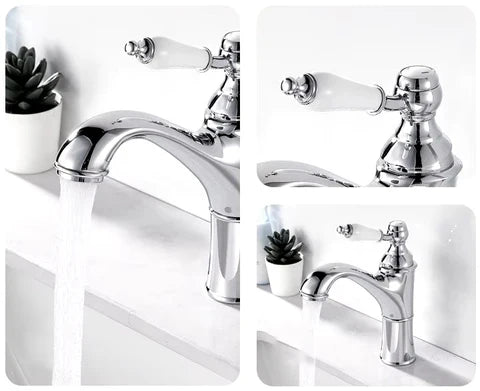 Chrome Single Handle Basin Mixer with Ceramic Handle #202510