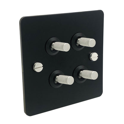 Detailed Black with Silver Toggle Light Switch - 4 levers