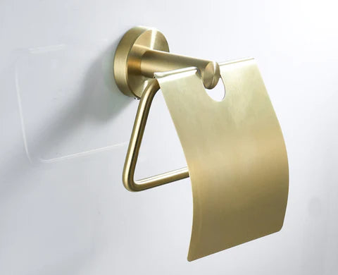 Brushed Gold Minimal Toilet Roll Holder with Cover #201873
