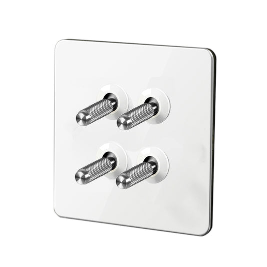 Elegant White & Silver Toggle Light Switch - 4 levers