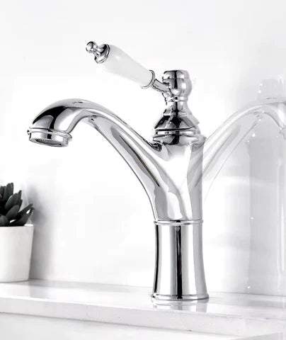 Chrome Single Handle Basin Mixer with Ceramic Handle #202510