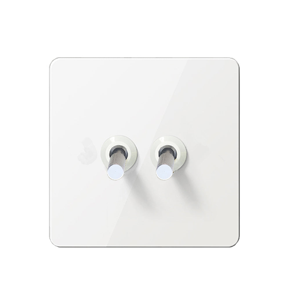 Elegant White & Silver Toggle Light Switch - 2 levers