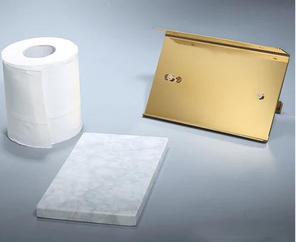 Gold Toilet Roll Holder with White Marble Finish #201860