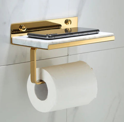 Gold Toilet Roll Holder with White Marble Finish #201860