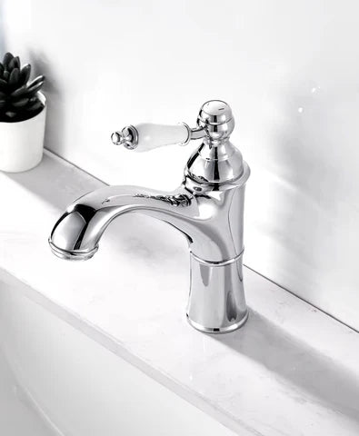 Chrome Single Handle Basin Mixer with Ceramic Handle #202510