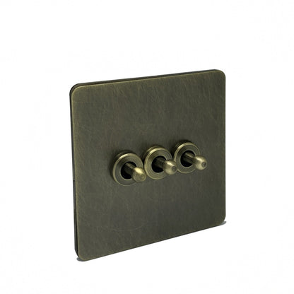Brushed Brass Toggle Light Switch - 3 lever