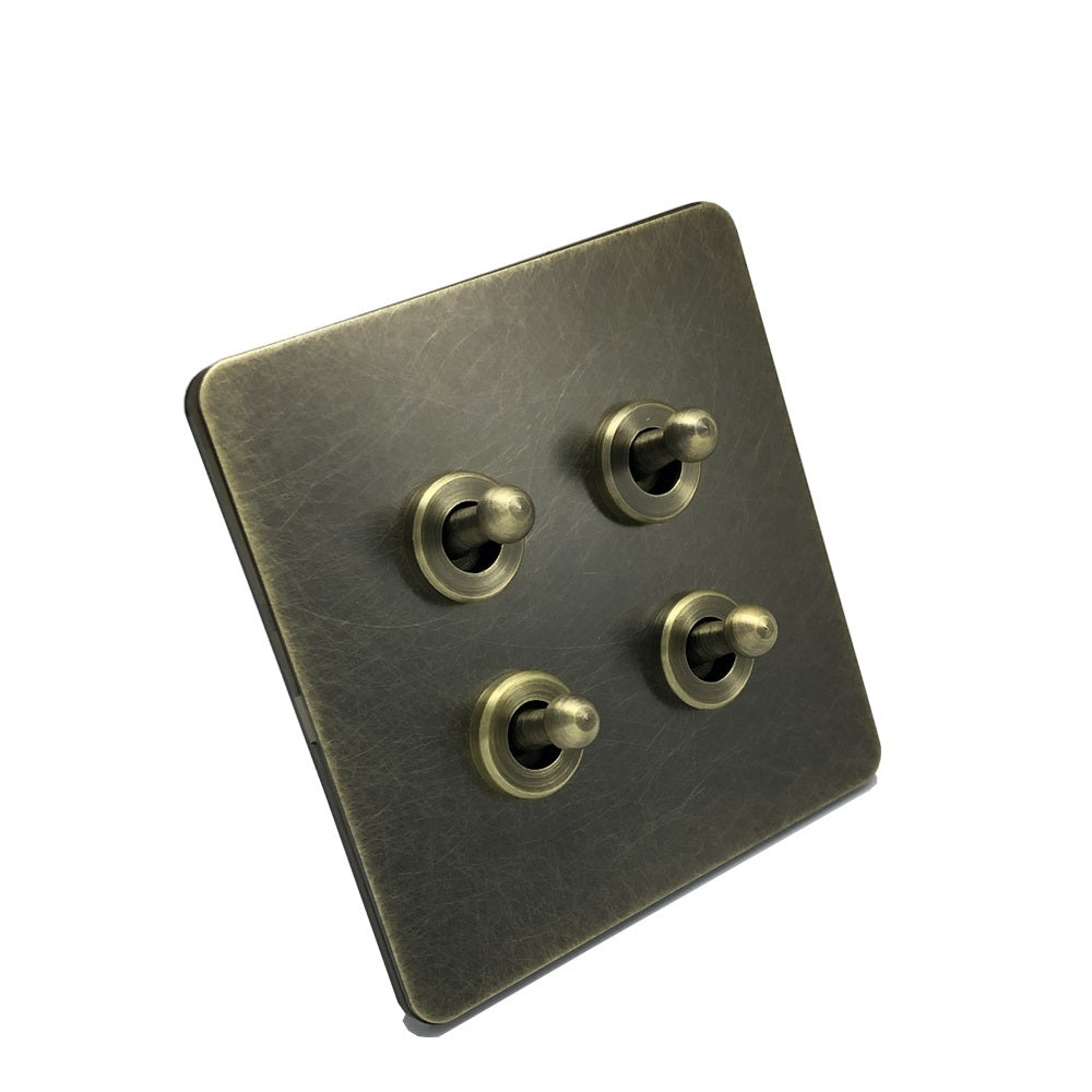 Brushed Brass Toggle Light Switch - 4 lever