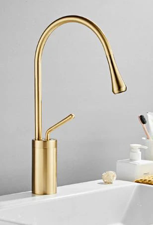 Brushed Gold Teardrop Short Basin Mixer #201827