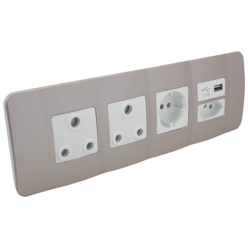 Omni - Double RSA Sockets, Single RSA Schuko, Single USB Charger and Single RSA V-Slim