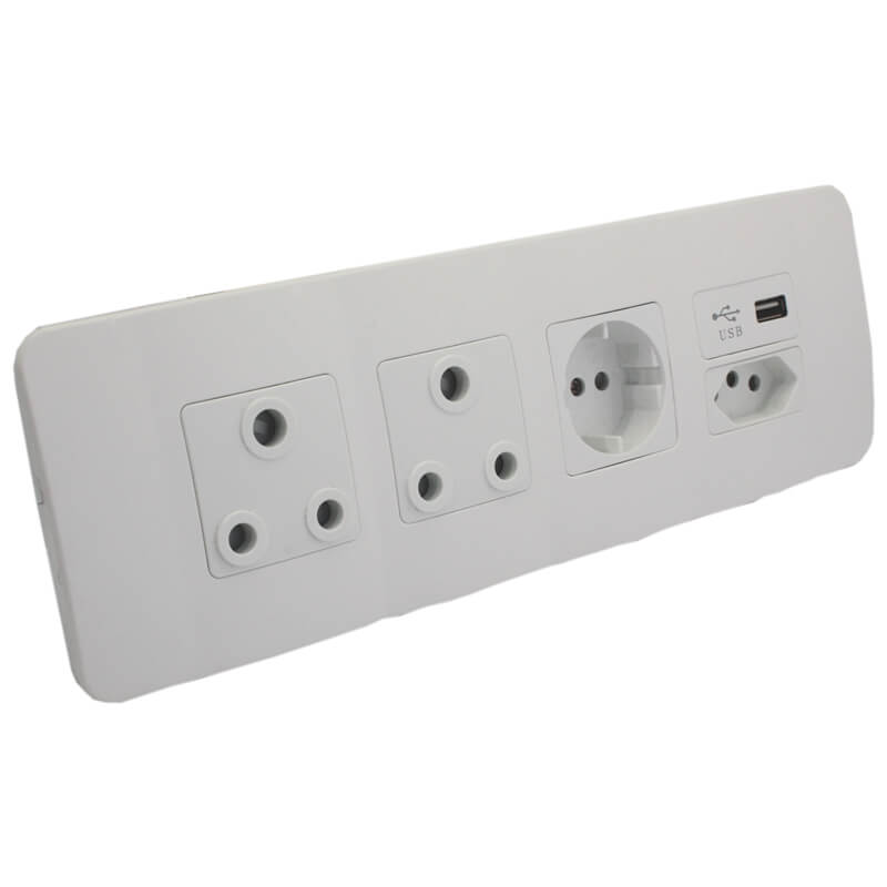 Double RSA Sockets, Single RSA Schuko, Single USB Charger and Single RSA V-Slim - White