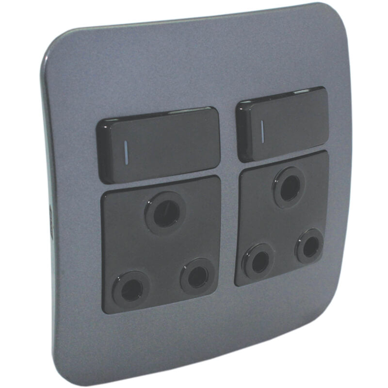 Double Switched Wall Socket - Gun Metal