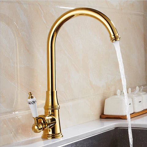 Gold Kitchen Mixer with Floral Ceramic Handle #201777
