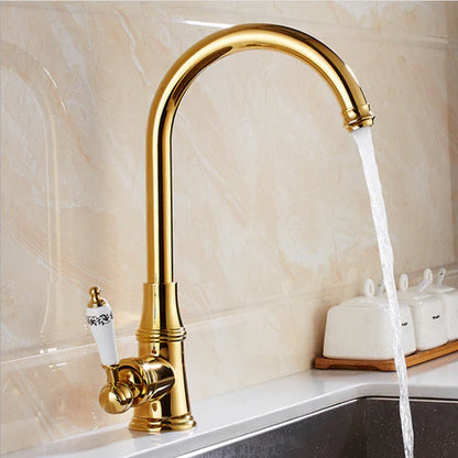 Gold Kitchen Mixer with Floral Ceramic Handle #201777