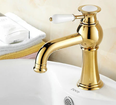 Gold Basin Mixer with Ceramic Handle #201779