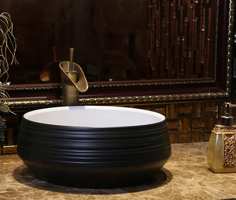 Handmade Round Black & White Basin #201765