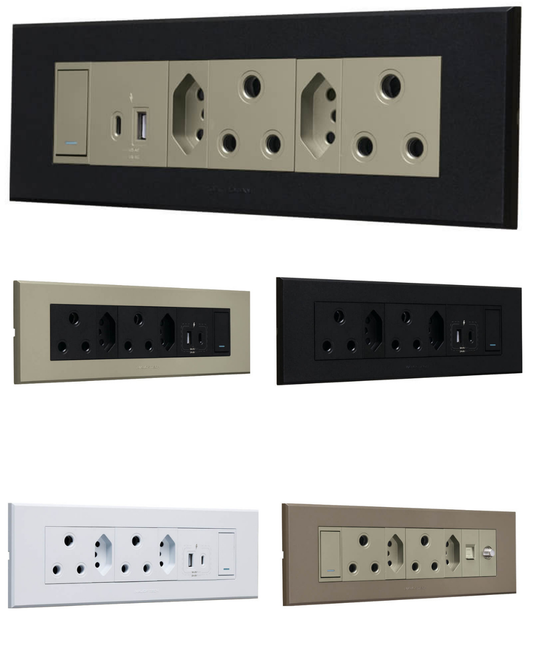 VETI 3 - Double RSA Sockets, Double RSA V-Slim, Combined USB A&C Socket Module