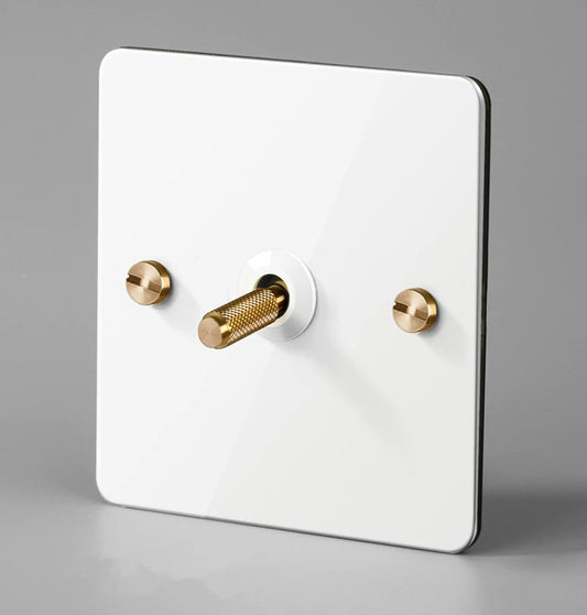 Detailed White & Brass Toggle Light Switch - 1 lever