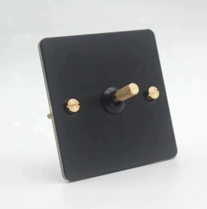 Detailed Black with Brass Toggle Light Switch - 1 lever