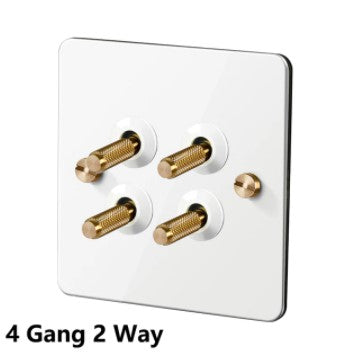 Detailed White & Brass Toggle Light Switch 4 levers